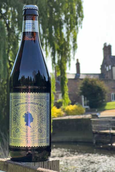 A bottle of Marks & Spencer Platinum Jubilee Ale at Elgoods Brewery